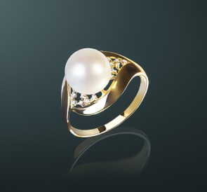 Золотое кольцо с жемчугом к-110881: белый пресноводный жемчуг, золото 585°