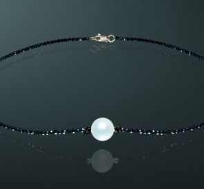 Колье с черным пресноводным жемчугом ААА 10-10.5 мм кл113-11: чёрный пресноводный жемчуг, золото 585°