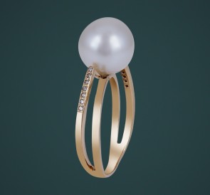 Кольцо с жемчугом к-110666жб: белый морской жемчуг, золото 585°