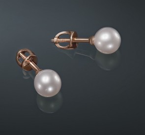 Серьги с жемчугом (пусеты) б650аз: белый пресноводный жемчуг, золото 585°